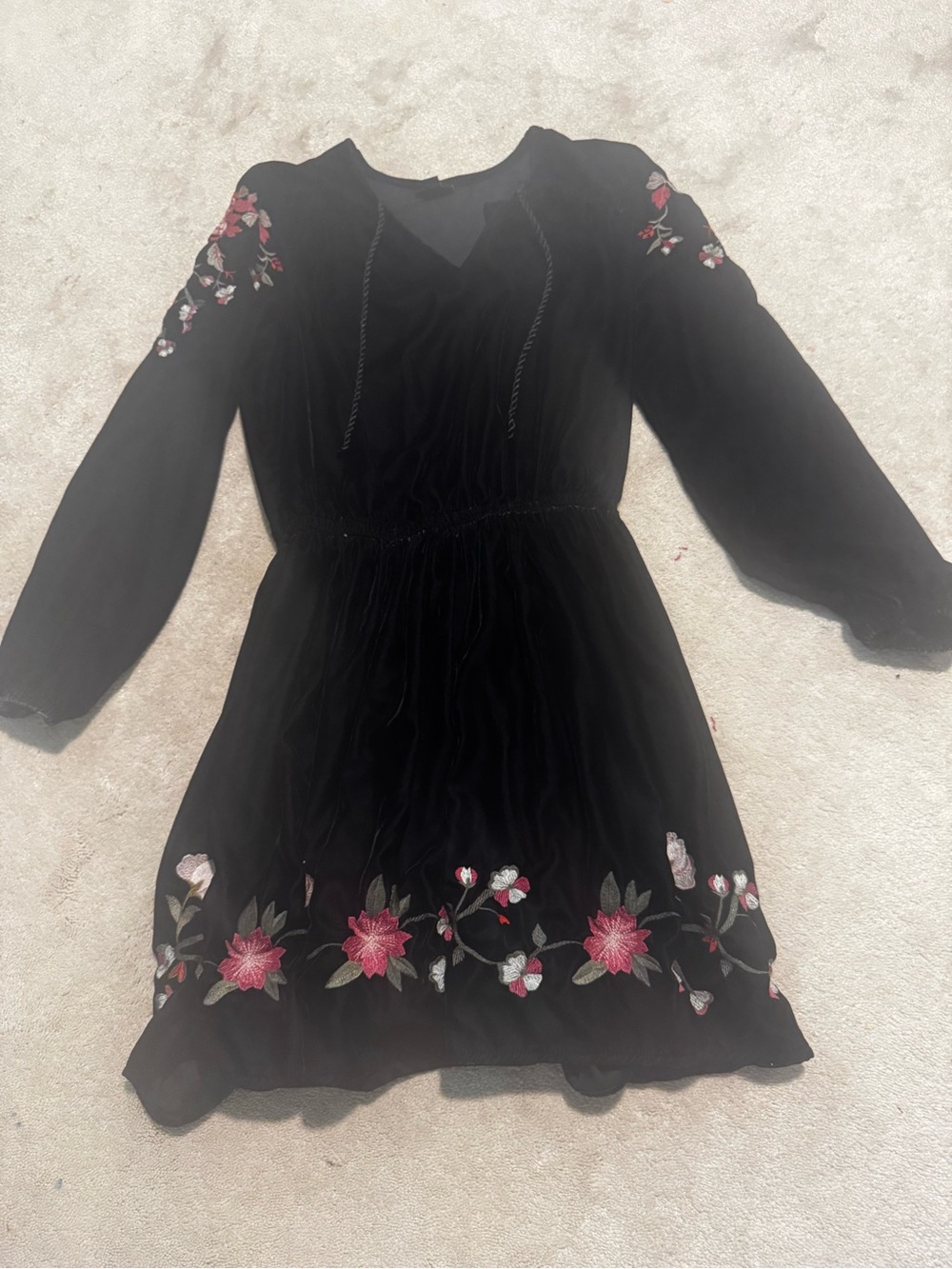 a.n.a Black Mini Dress with Pink Floral Embroidery